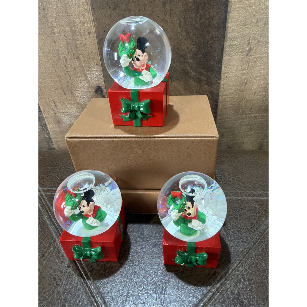 Disney JCPenney Mickey Mouse Christmas Holiday Mini Snow Globes Vintage Lot Of 3